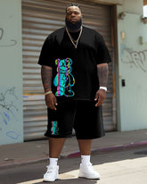 Men's Plus Size Casual Phantom Bear Print T-Shirt Shorts Set